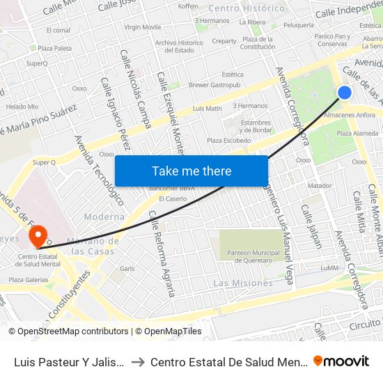 Luis Pasteur Y Jalisco to Centro Estatal De Salud Mental map