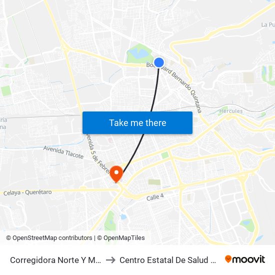 Corregidora Norte Y Morera to Centro Estatal De Salud Mental map