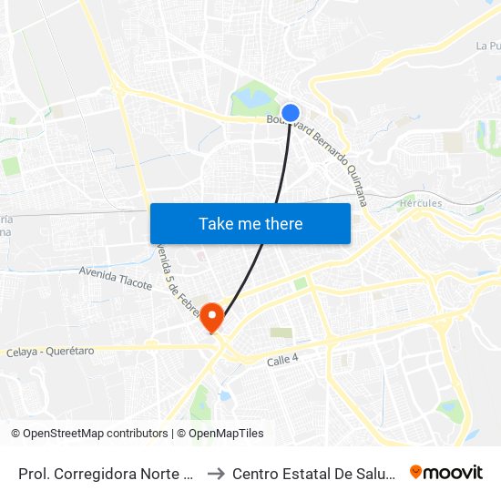 Prol. Corregidora Norte Y Morera to Centro Estatal De Salud Mental map