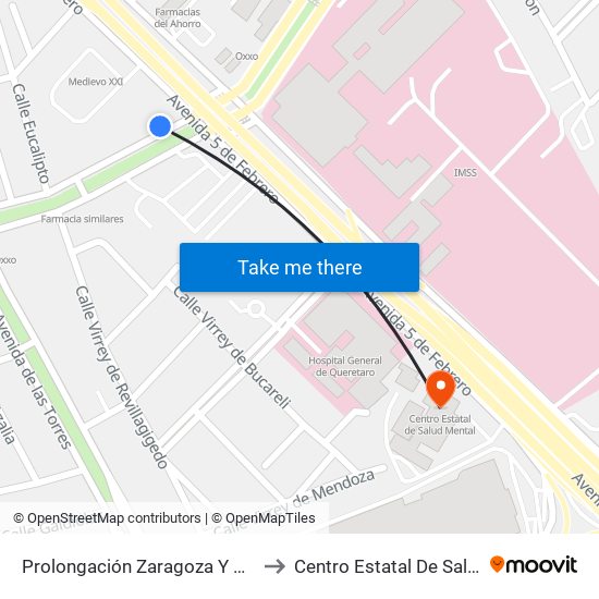 Prolongación Zaragoza Y 5 De Febrero to Centro Estatal De Salud Mental map