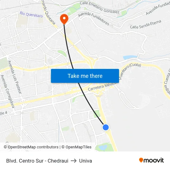 Blvd. Centro Sur - Chedraui to Univa map