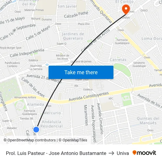 Prol. Luis Pasteur - Jose Antonio Bustamante to Univa map