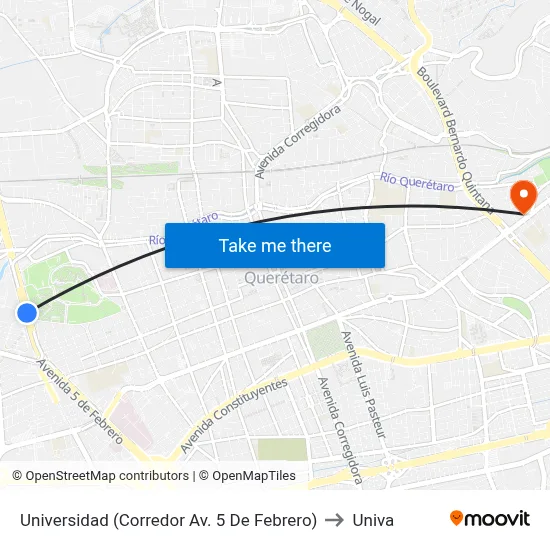 Universidad (Corredor Av. 5 De Febrero) to Univa map