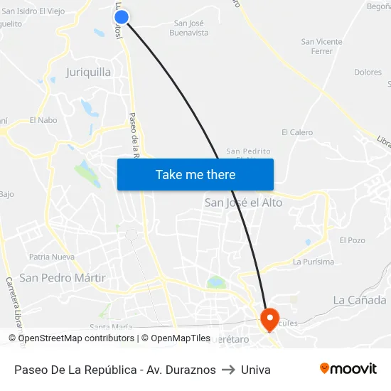 Paseo De La República - Av. Duraznos to Univa map