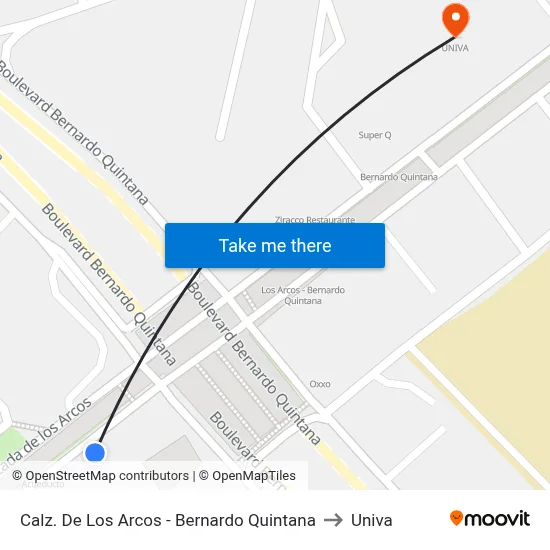 Calz. De Los Arcos - Bernardo Quintana to Univa map