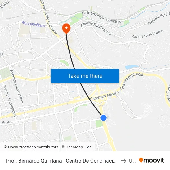 Prol. Bernardo Quintana - Centro De Conciliación Laboral Del Estado De Querétaro to Univa map