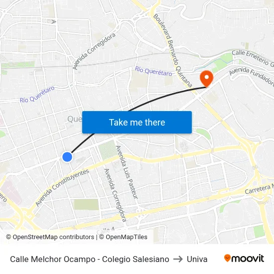 Calle Melchor Ocampo - Colegio Salesiano to Univa map