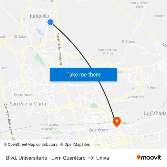 Blvd. Universitario - Uvm Querétaro to Univa map