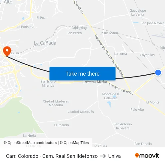 Carr. Colorado - Cam. Real San Ildefonso to Univa map