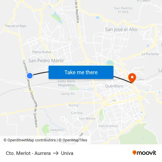 Cto. Merlot - Aurrera to Univa map