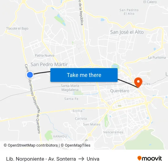Lib. Norponiente - Av. Sonterra to Univa map