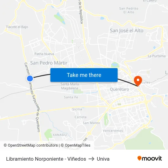 Libramiento Norponiente - Viñedos to Univa map