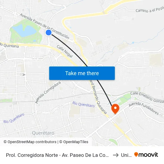 Prol. Corregidora Norte - Av. Paseo De La Constitución to Univa map