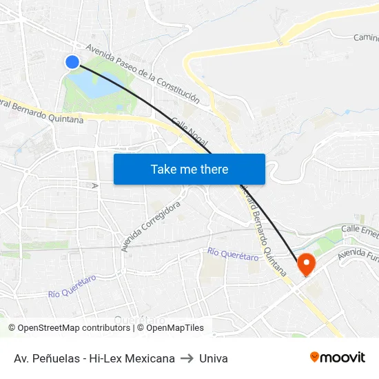 Av. Peñuelas - Hi-Lex Mexicana to Univa map