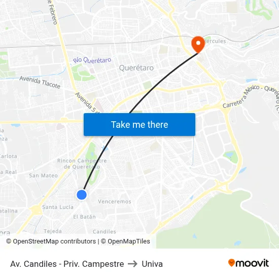 Av. Candiles - Priv. Campestre to Univa map