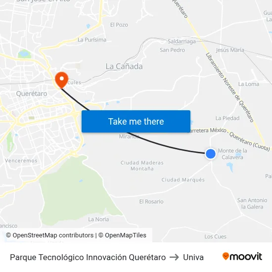Parque Tecnológico Innovación Querétaro to Univa map