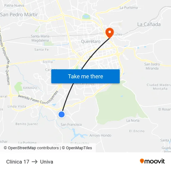 Clínica 17 to Univa map