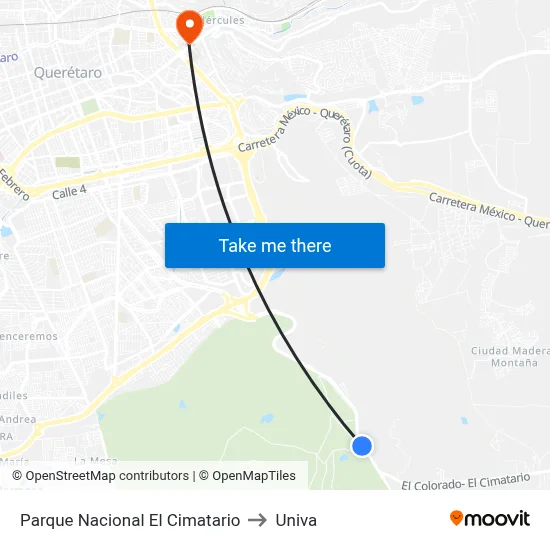 Parque Nacional El Cimatario to Univa map