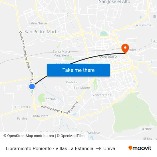 Libramiento Poniente - Villas La Estancia to Univa map