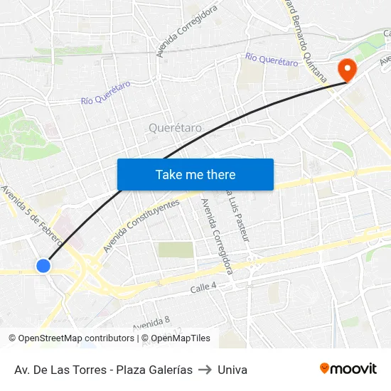 Av. De Las Torres - Plaza Galerías to Univa map