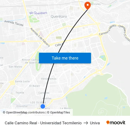 Calle Camino Real -  Universidad Tecmilenio to Univa map