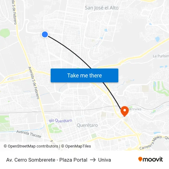 Av. Cerro Sombrerete - Plaza Portal to Univa map