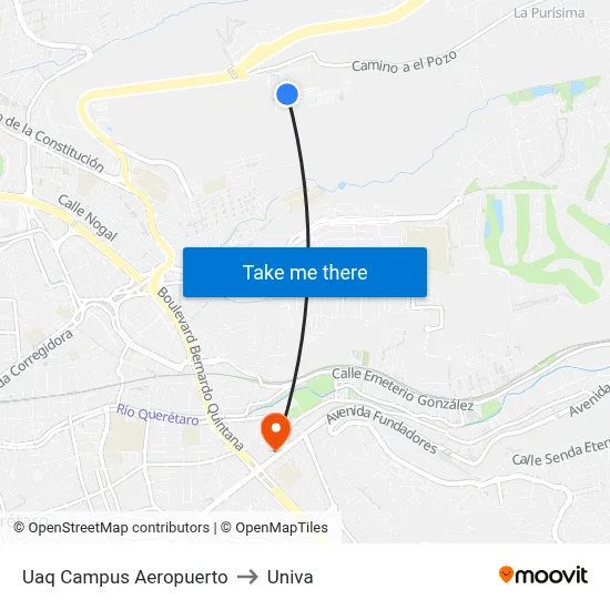Uaq Campus Aeropuerto to Univa map