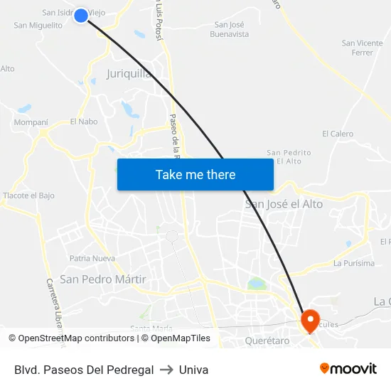 Blvd. Paseos Del Pedregal to Univa map