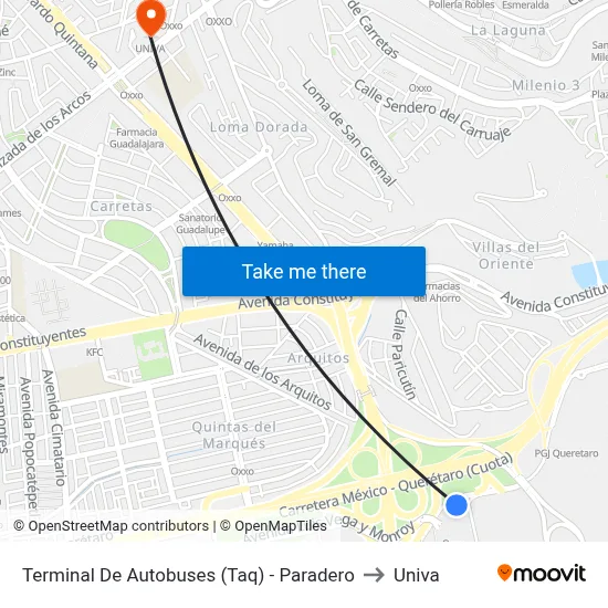 Terminal De Autobuses (Taq) - Paradero to Univa map