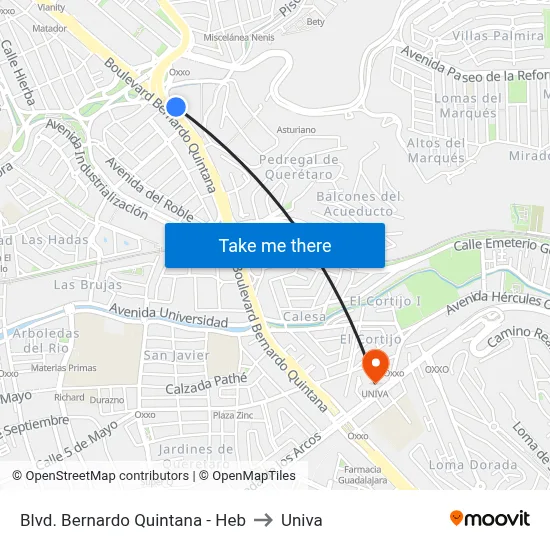 Blvd. Bernardo Quintana - Heb to Univa map