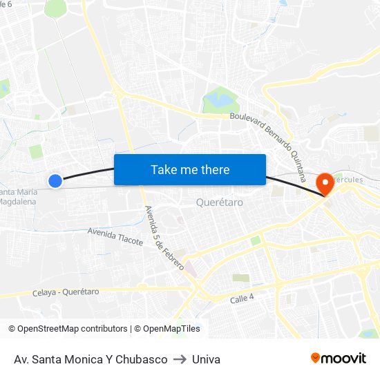 Av. Santa Monica Y Chubasco to Univa map