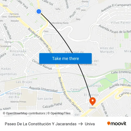 Paseo De La Constitución Y Jacarandas to Univa map