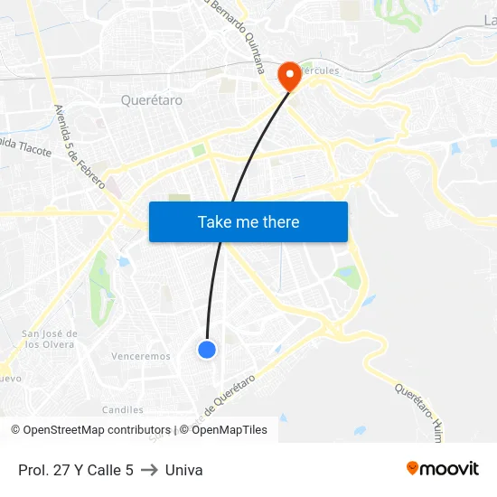 Prol. 27 Y Calle 5 to Univa map