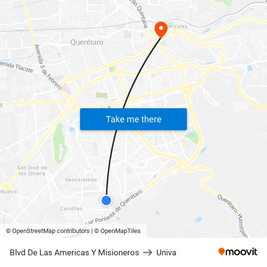 Blvd De Las Americas Y Misioneros to Univa map