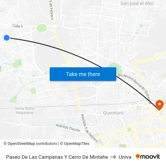 Paseo De Las Campanas Y Cerro De Mintehe to Univa map