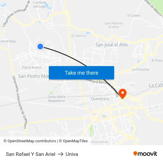 San Rafael Y San Ariel to Univa map