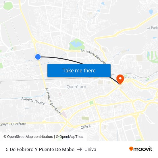 5 De Febrero Y Puente De Mabe to Univa map