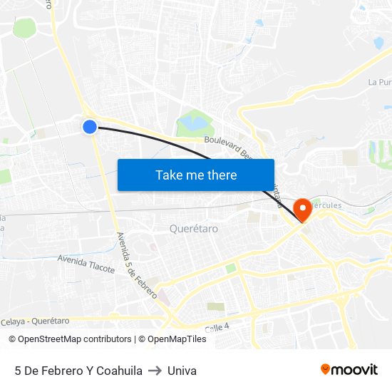 5 De Febrero Y Coahuila to Univa map