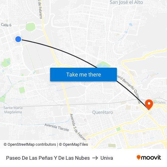 Paseo De Las Peñas Y De Las Nubes to Univa map