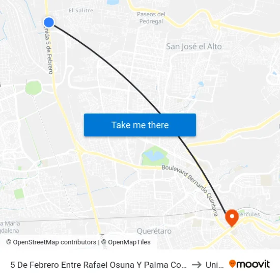 5 De Febrero Entre Rafael Osuna Y Palma Cocotera to Univa map