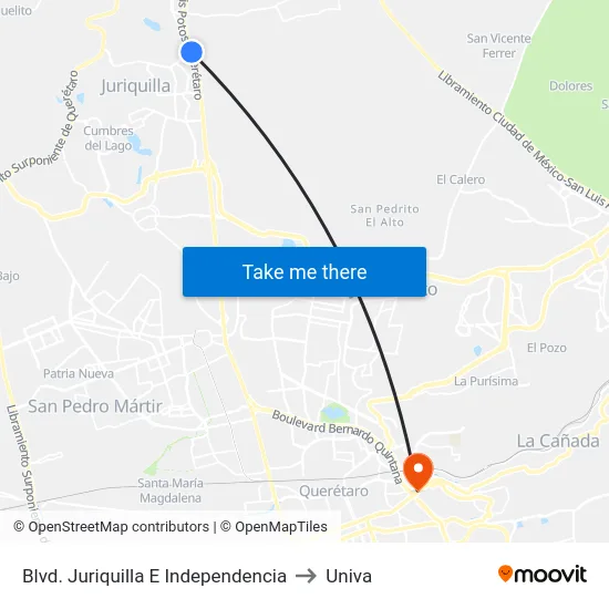 Blvd. Juriquilla E Independencia to Univa map