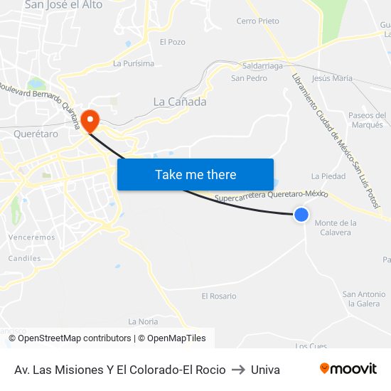 Av. Las Misiones Y El Colorado-El Rocio to Univa map