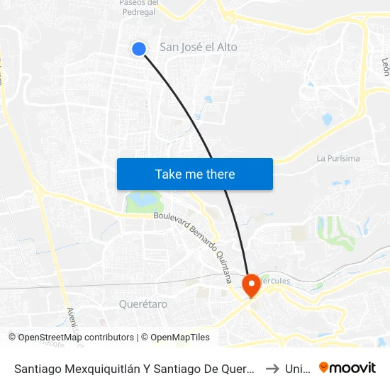 Calle Santiago De Querétaro - Primaria Noo Botsi Di Nxodi to Univa map