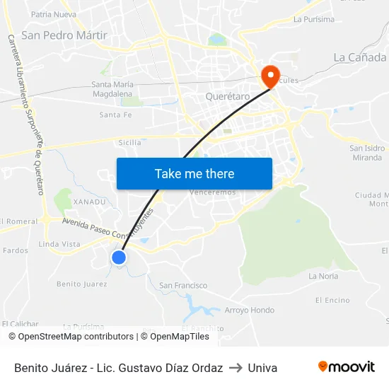 Benito Juárez - Lic. Gustavo Díaz Ordaz to Univa map