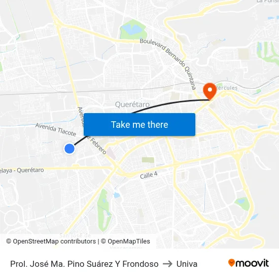 Prol. José Ma. Pino Suárez Y Frondoso to Univa map