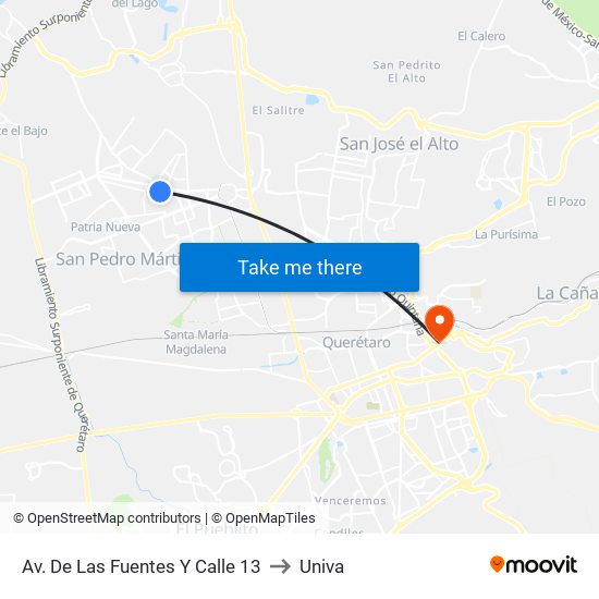 Av. De Las Fuentes Y Calle 13 to Univa map