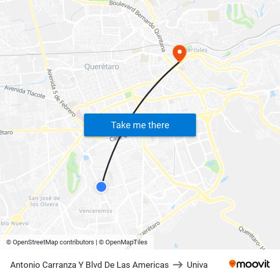 Antonio Carranza Y Blvd De Las Americas to Univa map