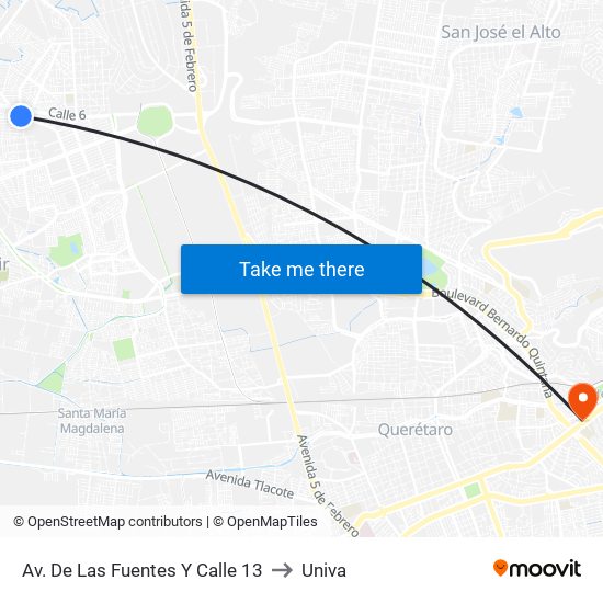 Av. De Las Fuentes Y Calle 13 to Univa map