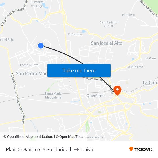 Plan De San Luis Y Solidaridad to Univa map
