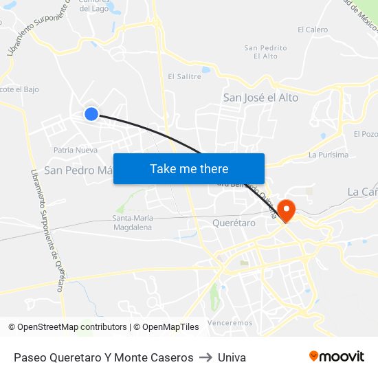 Paseo Queretaro Y Monte Caseros to Univa map